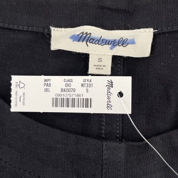 NWT Madewell Puff Sleeve Top Black Short Sleeve Crew Neck Tee Size Small NT331 - Picture 3 of 10